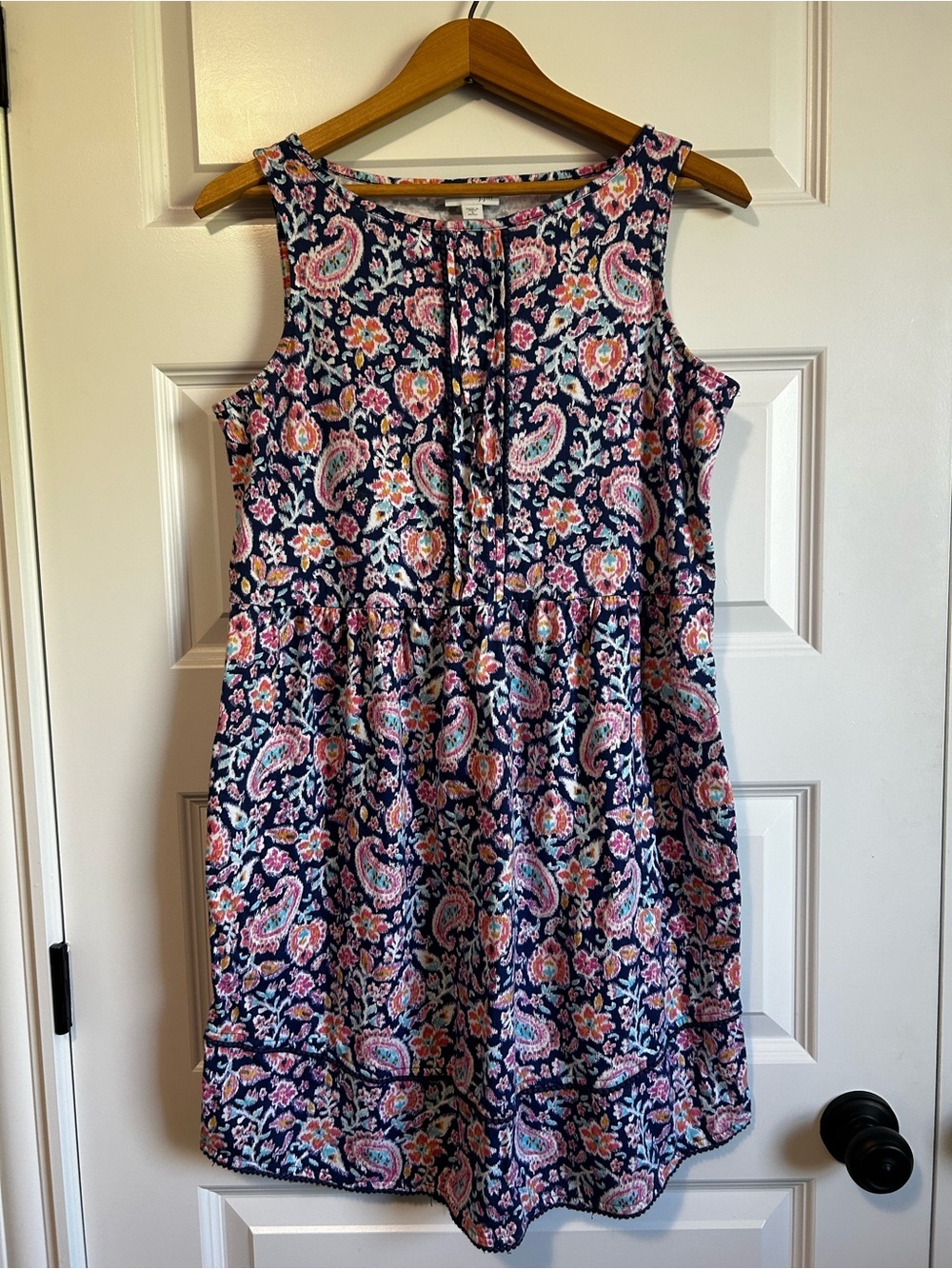 J. Jill Navy Paisley Sleeveless Sundress with Pink and Coral Accents